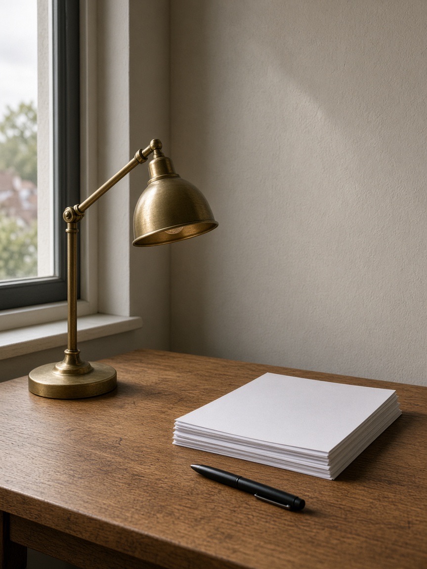 Desk, lamp